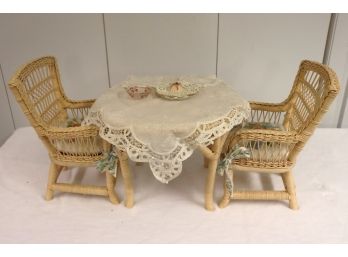 American Girl Wicker Table & Chairs & Miniature Serving Pieces