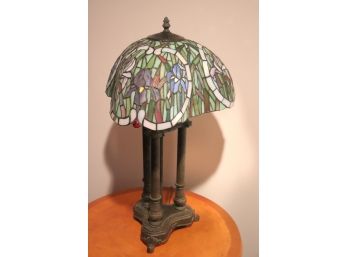 Tiffany Style Table Lamp With Very Pretty Glass Shade Featuring Irises
