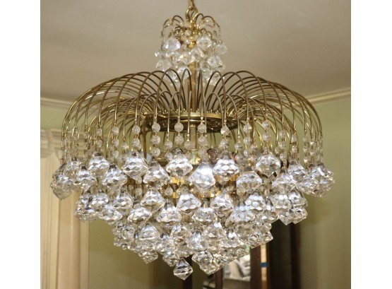 Contemporary 5 Tier Waterfall Style Chandelier With Diamond Shaped Faceted Crystals