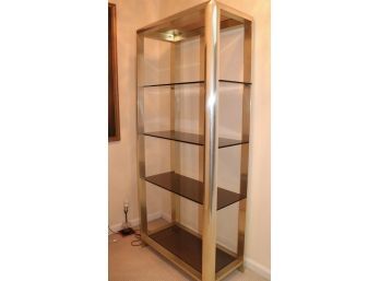 Modernist Chrome Etagere With 5 Smoked Glass Shelves & Rounded Corners