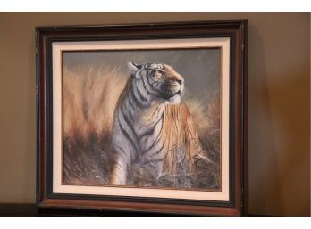 Painting Of Tiger In Natural Habitat, Beautiful Color Tones And Detail, Hand Signed By Mar
