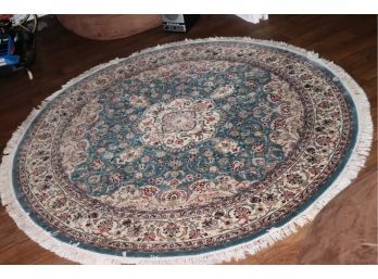 Handmade Circular Carpet Rich Emerald Tones  With Detailed Floral Designs