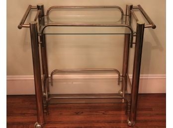 Vintage 2 Tier Brass & Glass Bar Cart On Casters