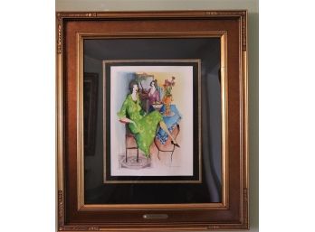 Itzhak Tarkay Born 1935 Mixed Media Watercolor Ladies Relaxing In Gorgeous Double Layer Frame