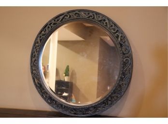 Round Decorative Beveled Mirror With Carved Resin Frame