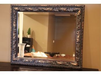 Beveled Mirror In Brownwood And Gold Detailed Frame