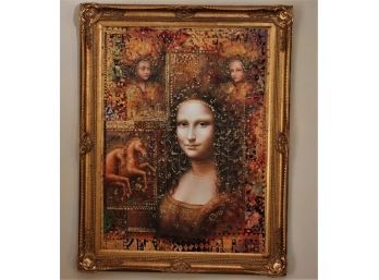 Giclee Of Mona Lisa In Gold Frame With Interesting Textured Highlights, Ladies In Waiting & Unicorn