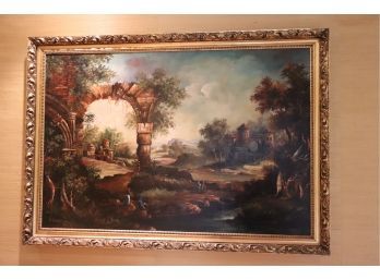 Painting Of Country Estates By Stream In Italian Countryside. Hand Signed