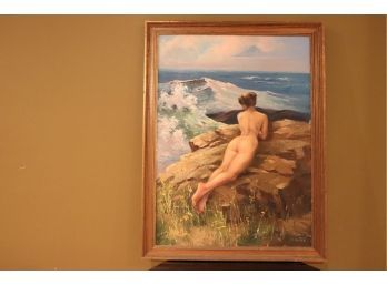 Whimsical Painting Of Young Woman By The Seashore