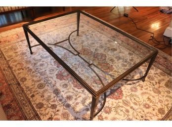 Contemporary Beveled Glass Coffee Table In Dark Gold Tone Metal Frame