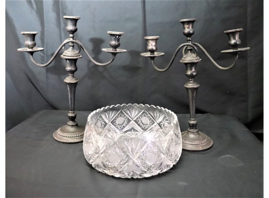 Pair Of Weighted Sterling Silver Candlestick Holders With 3 Arm Candelabra & More