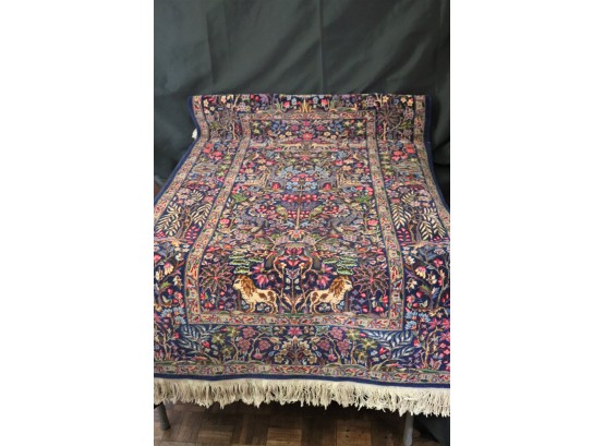 Handmade Oriental Wool Rug With Animal Motif, Indigo Blue Background & Vibrant Details