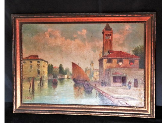 Vintage Painting Of Venice In Gilded Wood Frame