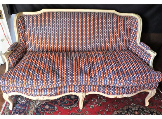 Vintage Louis XVI Style Serpentine Front Upholstered Loveseat/Sofette