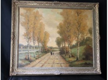 Vintage Original Painting  On Canvas By Howard Atkinson In Antique Gilded Ornate Wood Frame
