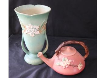 Vintage Roseville USA Teapot 371P And Vase 687-12