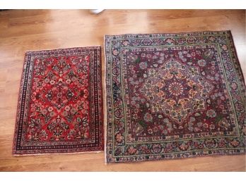Vintage Handmade Persian Sarouk Mat And  Smaller  HM Area Rug