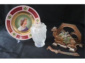 Porcelain Plate By Royal Vienna, Czech Clear Frosted Vase & More