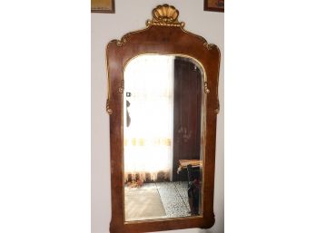Antique Beveled Wall Mirror With Burl Wood & Gilding