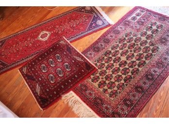 3 Handmade Rugs Hand Woven Wool Rugs  With Red Backgrounds