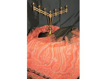 Authentic Oversized Vibrant Paisley Shawls & Articulating Brass Candelabra