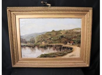 Antique Signed Painting In Ornate Gilded Wood Frame