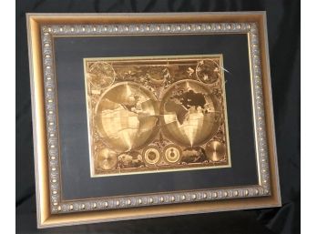 Gilded Globe Print With World Map Clocks In Ornate Gilded Frame