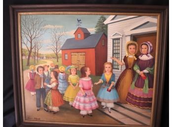 Signed Thomas Attardi Painting  In Antique Wood Frame