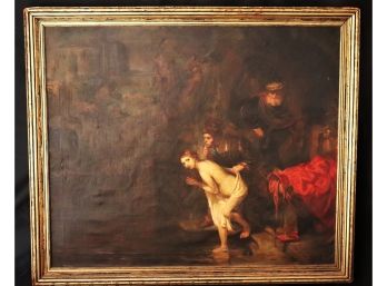 Antique Reproduction Painting Of Rembrandt In Gilded Wood Frame