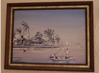 Signed Painting By Lodewyks Bermuda Landscape Of Hopetown Abaco