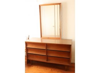 MCM Wood & Formica 6 Drawer Dresser With Wood Framed Wall Mirror