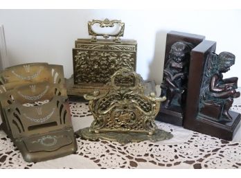 Collection Of Assorted Bookends And Letter Holders In Assorted Finishes