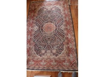 Vintage Finely Handmade Rug 100 Percent Wool With Center Medallion & Blue Background
