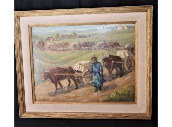 Vintage Landscape Painting Of Oxen Trail By Boris Vassiloff