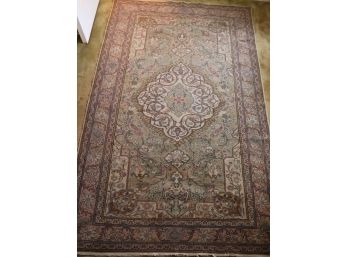 Vintage Handmade 100 Percent Wool Rug In Pale Muted Colors With Center Medallion