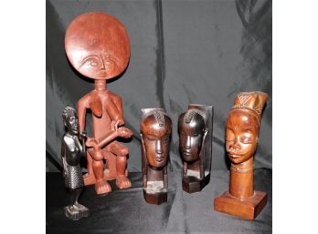 Collection Of African Carved Wood Figural Sculptures  5 In Total