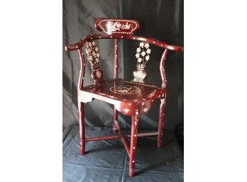 Vintage Rosewood Corner Conversation Chair With Mother Of Pearl Inlay