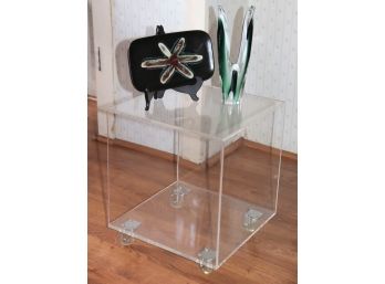 Acrylic Cube, Art Glass Sculpture & Israeli Ceramic Tray
