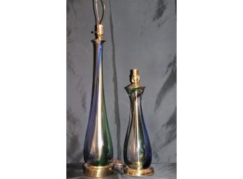 MCM Monumental Blown Murano Glass Companion Table Lamps Attributed To  Fulvio Bianconi