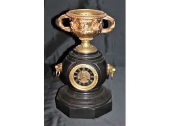 Large Antique French Gautier Paris Ornate Onyx & Brass Clock 17 Inches T