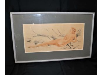 Signed Suzanne Meunier Icart Style Print In Laminate Frame  Copyright 1937 By Camilla Lucas NYC