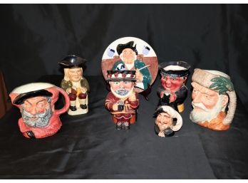 Collection Of English Ceramic  6 Toby Mugs & 1 Decorative Plate