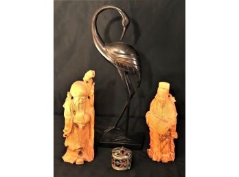 Metal Sculpture, Hand Carved Wood Sculptures And Convertible Bracelet/Trinket Box