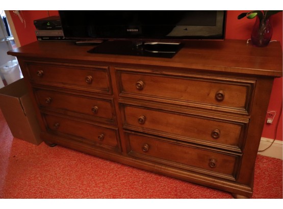 Ethan Allen Medium Tone Wood Dresser With Plank Style Top & 6 Drawers