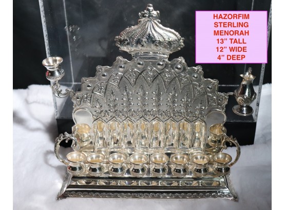 Judaica Sterling Silver Ornate Decorative Menorah In Presentation Case