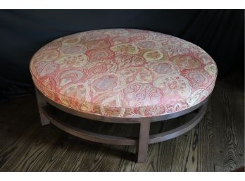 Large Upholstered Ottoman On Wood Base With Exotic Paisley Fabric