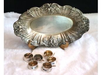 Reed & Barton Francis 1st Silver Oval Dish With Repousse Design Of Fruits