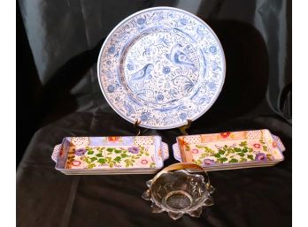 Italian Rectangular Serving Dishes &  Large Portugal Decorative Plate  Antique Bowl With Silver Handle