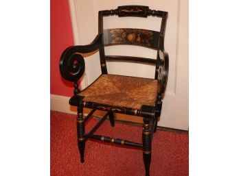 Hitchcock Style Armchair With Rush Seat And Stencil Back Detail