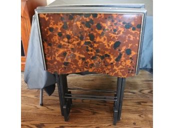 Three Vintage Folding Tables With Faux Tortoise Shell Pattern By Artex
